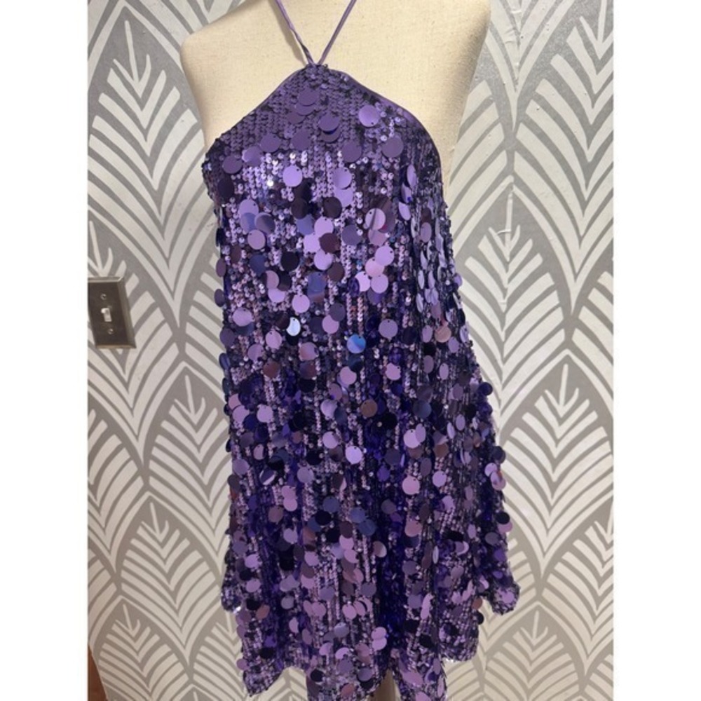 Princess Polly Purple Sequin Halter Mini Dress Open Back Party Disco US 2 - Picture 7 of 8